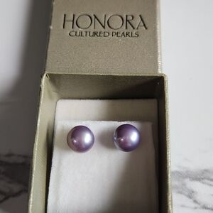 Honora Purple Cultured Pearl Stud Earrings. Never Worn.